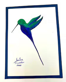 Original Hummingbird Painting by Javier – Signed Ecuadorian Botanical Bird Art, 2011