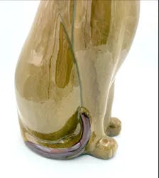 LARGE VINTAGE MID-CENTURY MODERN CERAMIC CAT SCULPTURE | 18" HONEY GLAZED ART POTTERY