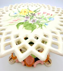 VINTAGE HAND-PAINTED STUDIO CERAMIC PEDESTAL CAKE STAND | ROCOCO REVIVAL CENTERPIECE