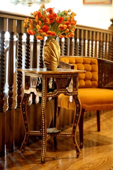 VINTAGE HOLLYWOOD REGENCY GOLD TUFTED CANE BACK ACCENT CHAIR | THE ACCENT LINE