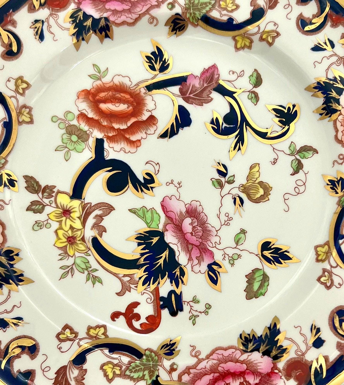 set of 3 masons ironstone mandalay dinner plates 10.5 | english printed & hand painted floral gilt plates | sold individually or set