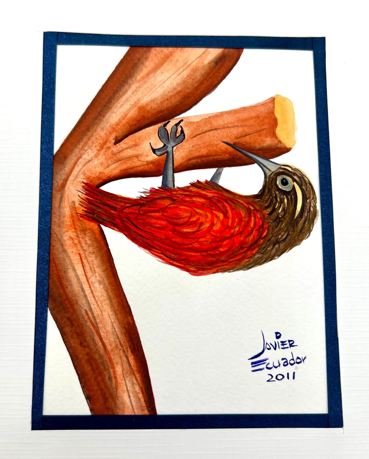Original Spot-Crowned Woodcreeper Painting by Javier – Signed 2011 Ecuadorian Rainforest Bird Art