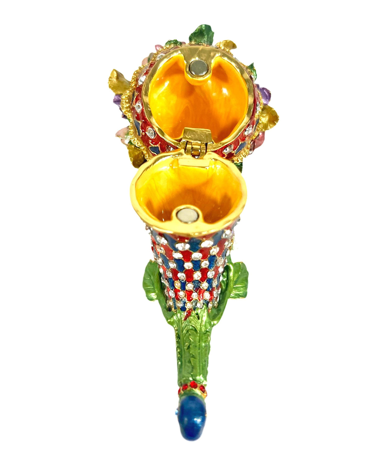 Floral Cornucopia Trinket Box | Rhinestone Enamel Horn of Plenty