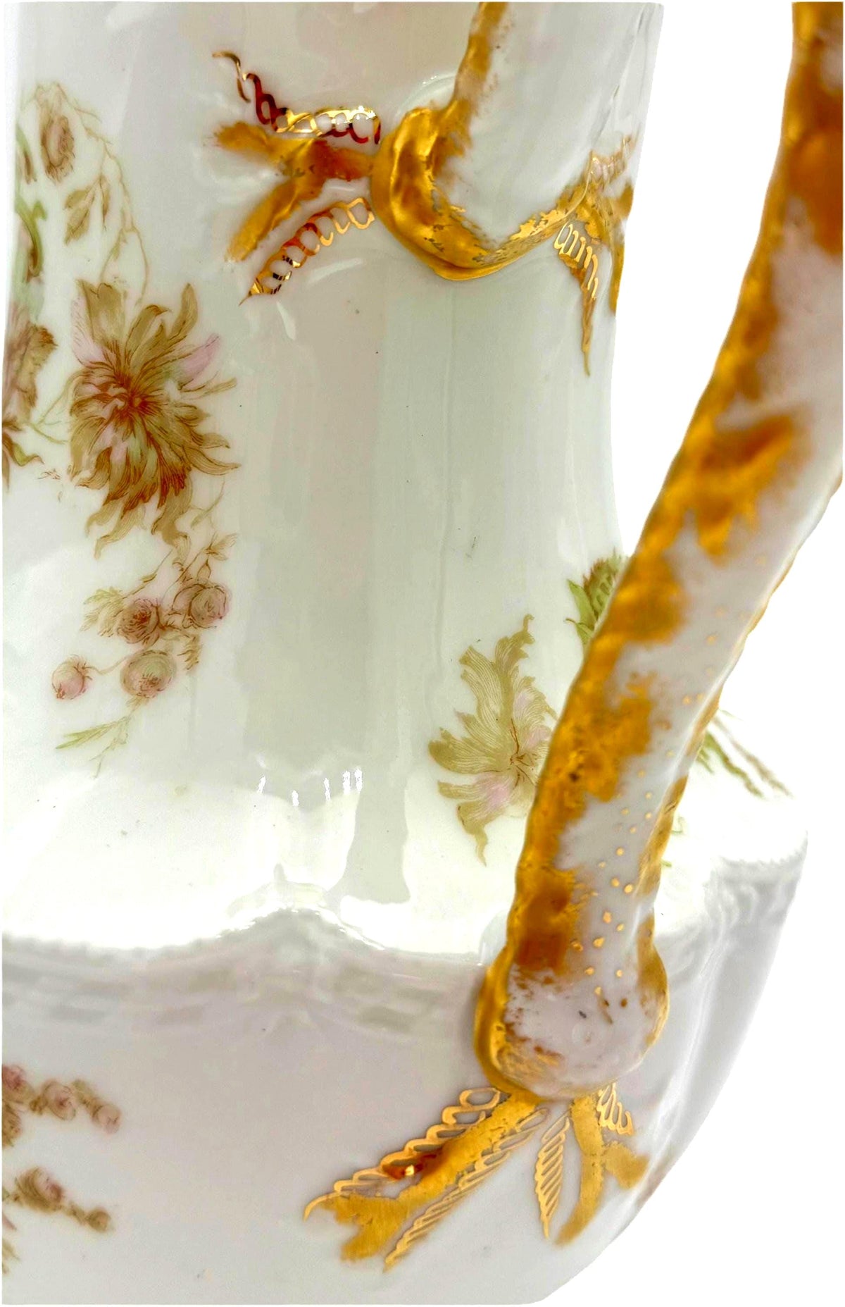 Vintage Floral Porcelain Pitcher, Gold Trimmed Creamer, Antique Milk Jug