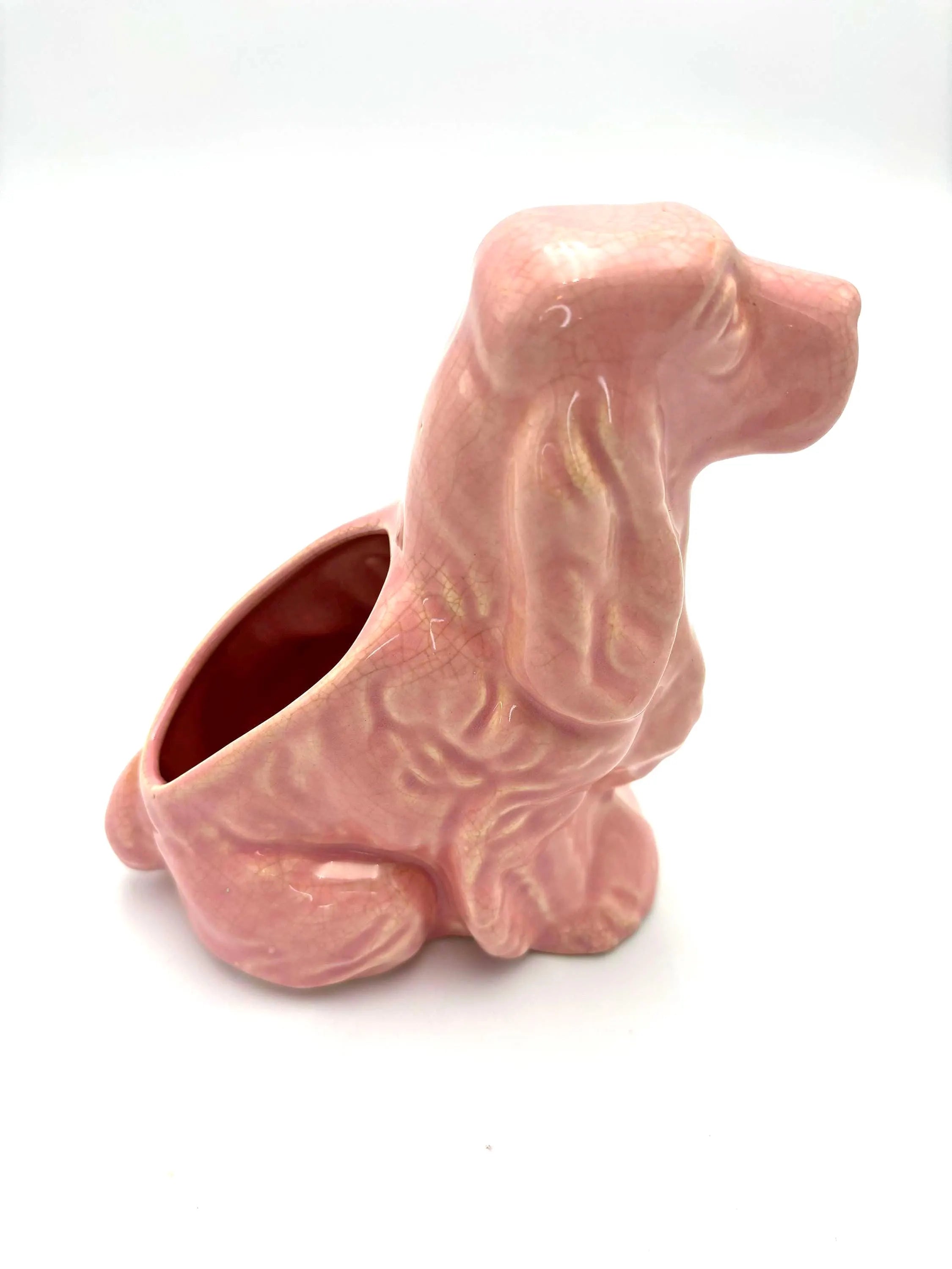 VINTAGE PINK COCKER SPANIEL PLANTER, BLUSH CERAMIC DOG PLANTER, MID CENTURY DOG FIGURINE, HOLLYWOOD REGENCY DECOR, DOG LOVER GIFT