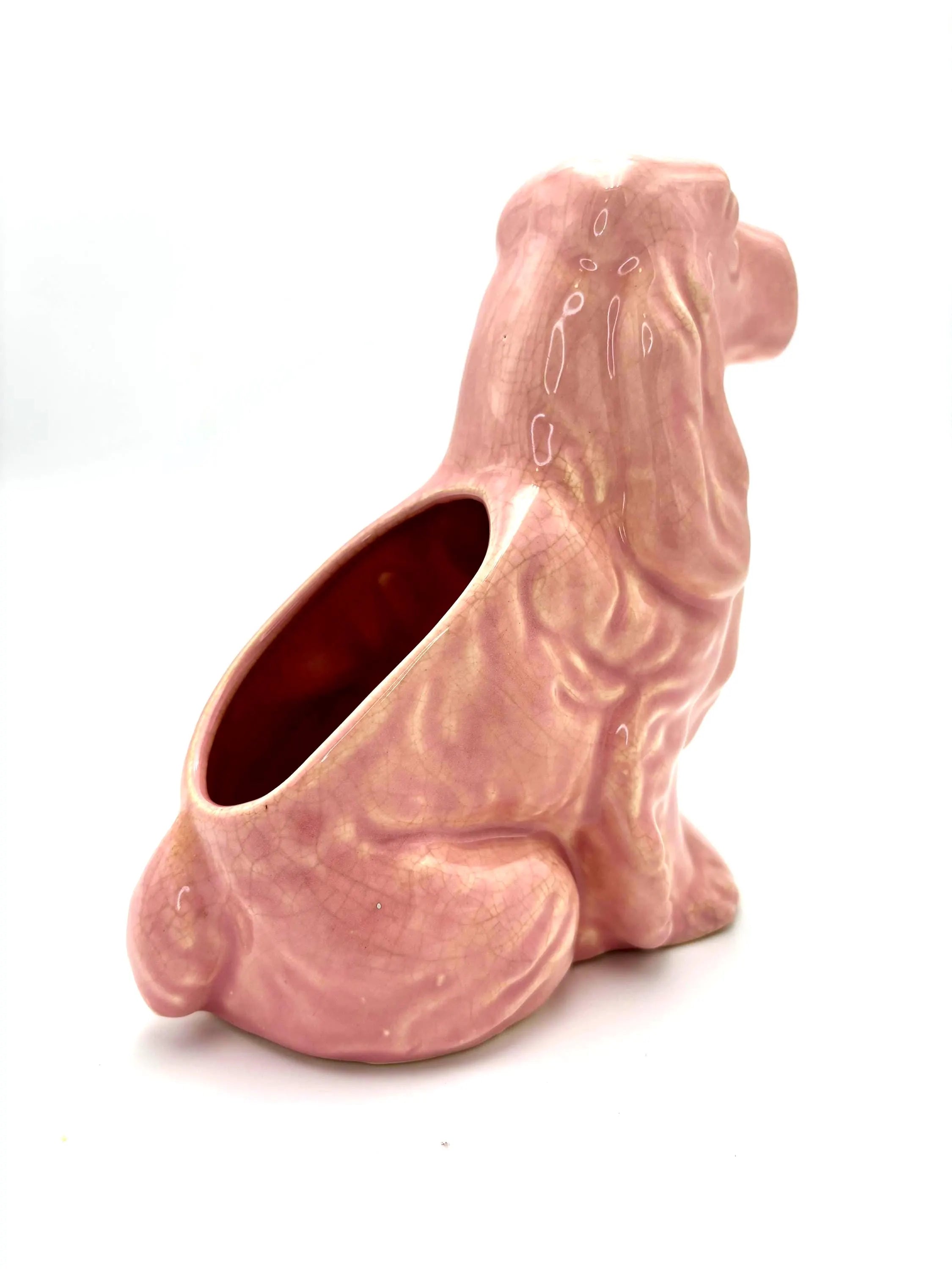 VINTAGE PINK COCKER SPANIEL PLANTER, BLUSH CERAMIC DOG PLANTER, MID CENTURY DOG FIGURINE, HOLLYWOOD REGENCY DECOR, DOG LOVER GIFT
