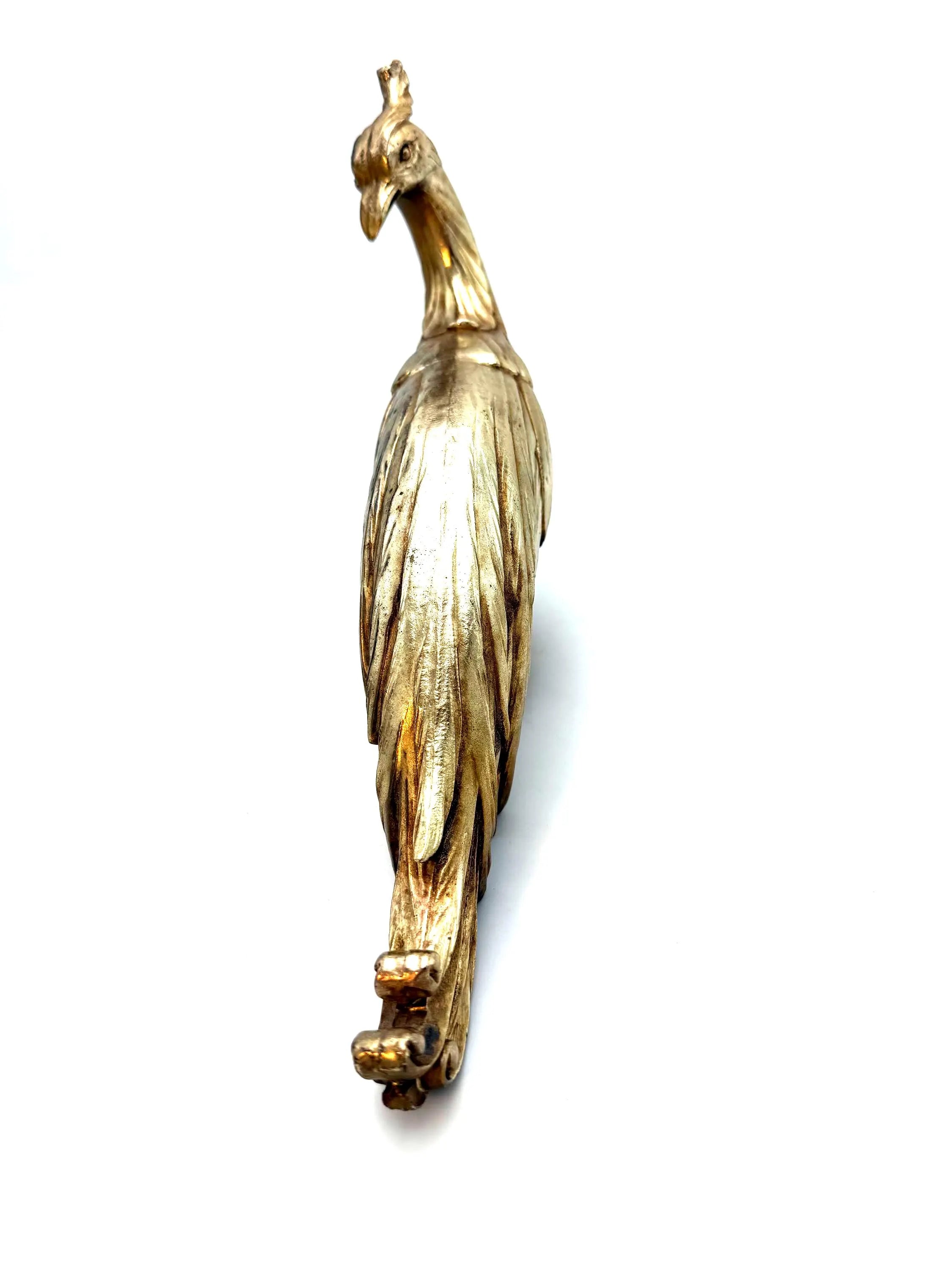 VINTAGE SYROCO GOLD PEACOCK SCULPTURE HOLLYWOOD REGENCY CHINOISERIE ART DECO TABLETOP FIGURINE