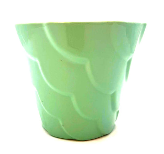 MID CENTURY CELADON CERAMIC PLANTER MINT GREEN SCULPTURAL VESSEL HOLLYWOOD REGENCY CACHEPOT VINTAGE JAPANESE STYLE