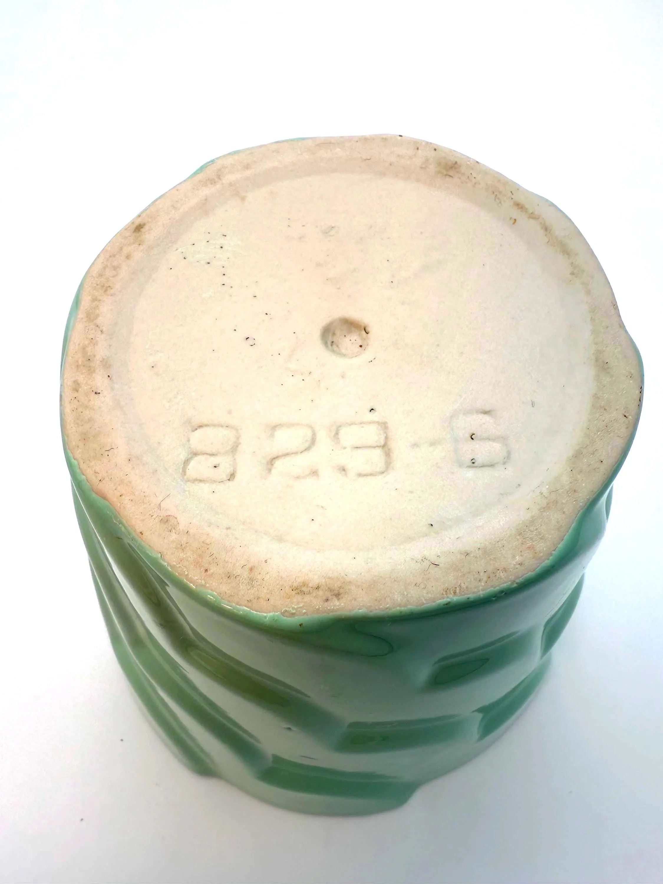 MID CENTURY CELADON CERAMIC PLANTER MINT GREEN SCULPTURAL VESSEL HOLLYWOOD REGENCY CACHEPOT VINTAGE JAPANESE STYLE