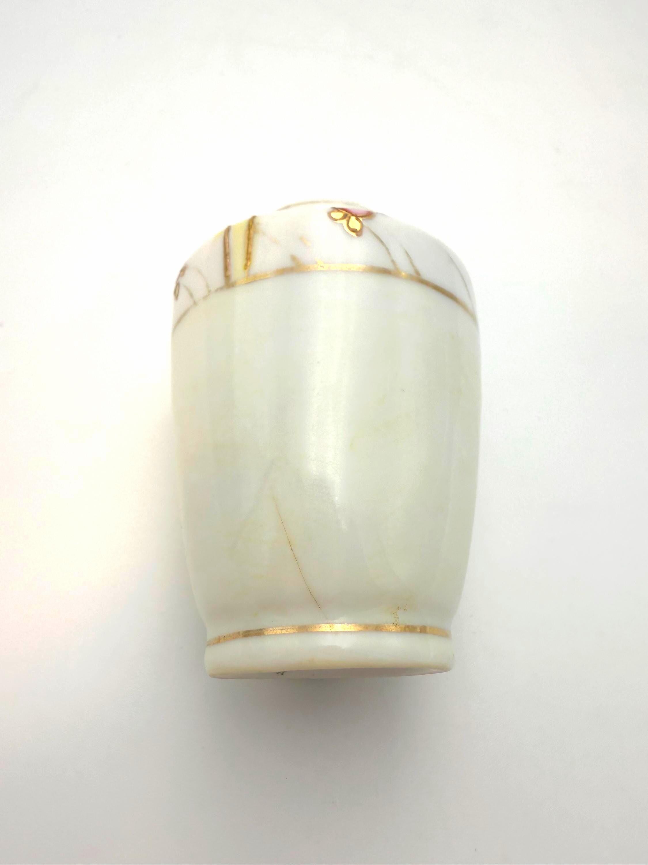 ANTIQUE HAND PAINTED NIPPON PORCELAIN SALT SHAKER WITH PINK ROSES AND GOLD MORIAGE – EARLY JAPANESE EXPORT PORCELAIN