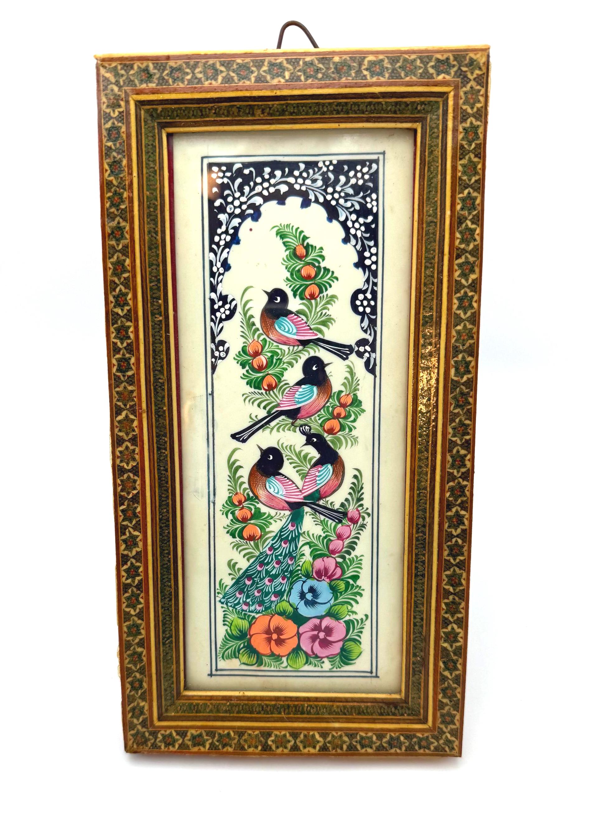 VINTAGE FOLK ART BIRD PRINT IN DECORATIVE GILT FRAME WITH EASEL BACK – FRAMED WALL OR TABLE DISPLAY ART