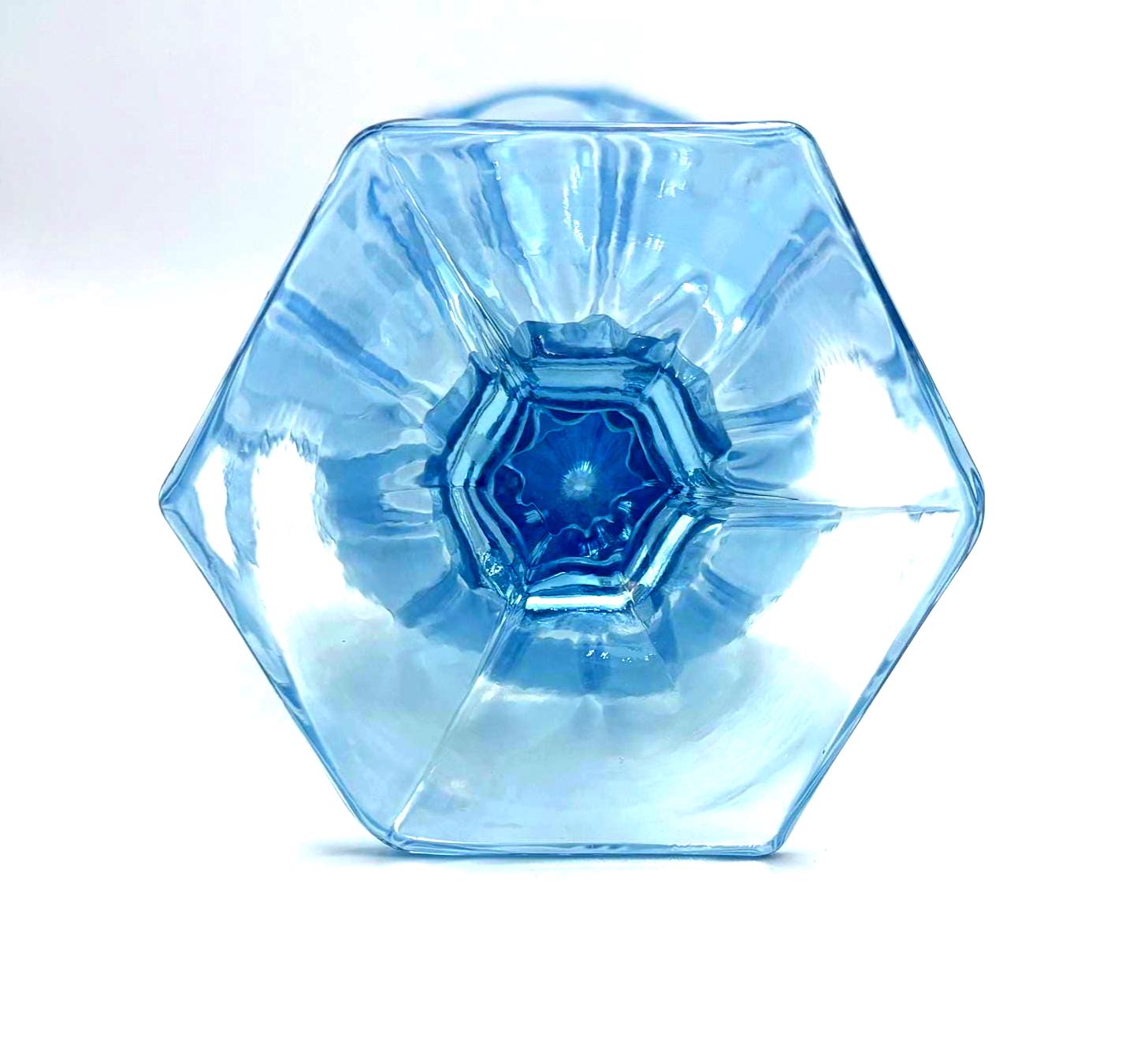 BLUE PRESSED GLASS GOBLETS SET OF 8 CIRCA 1970S RIVIERA STYLE PEDESTAL STEMWARE
