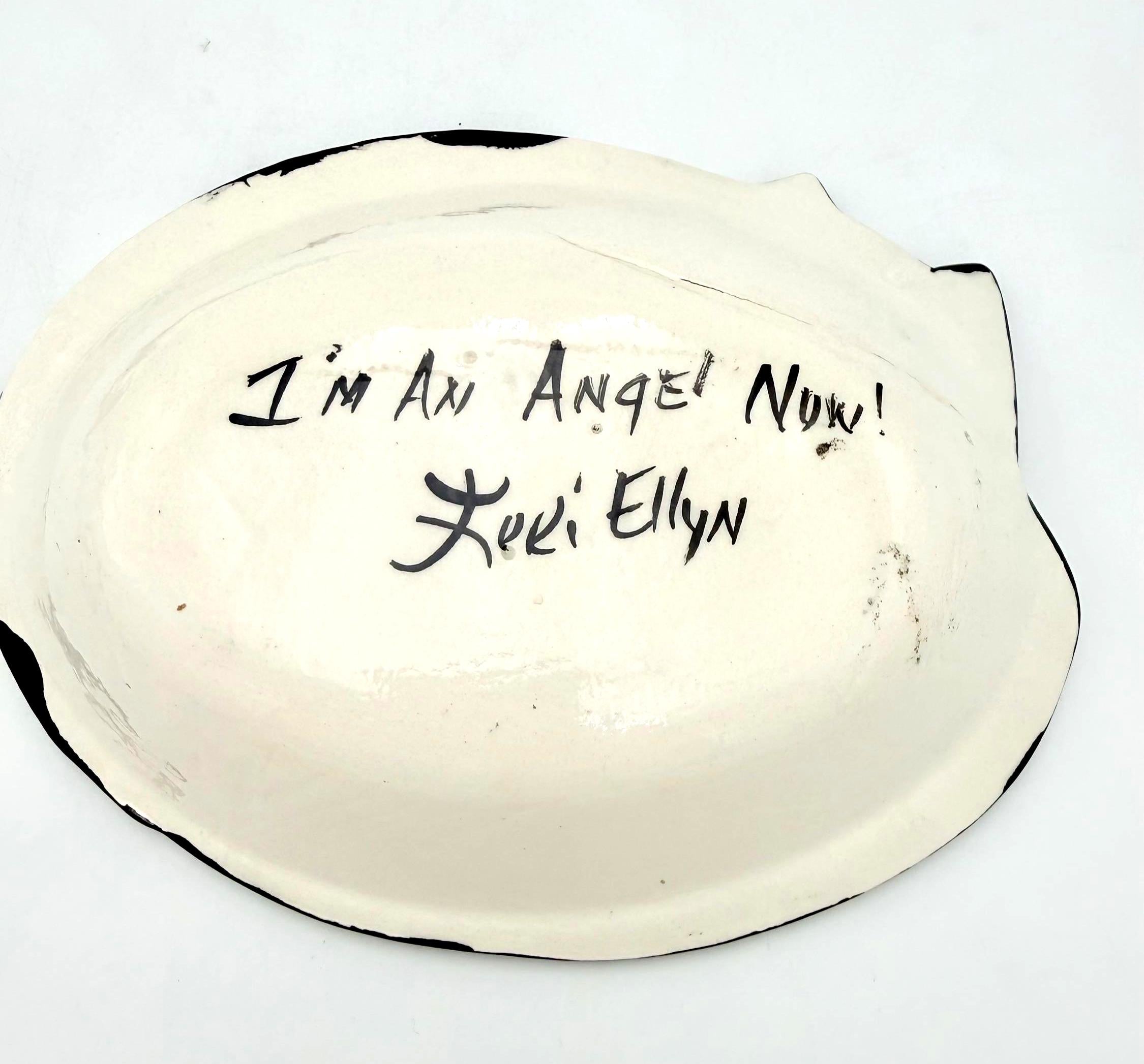 VINTAGE SIGNED FOLK ART CAT PLATTER AND BOWL SET LUCI ELLYN HAND PAINTED STUDIO POTTERY WHIMSICAL CERAMIC SERVING DISH