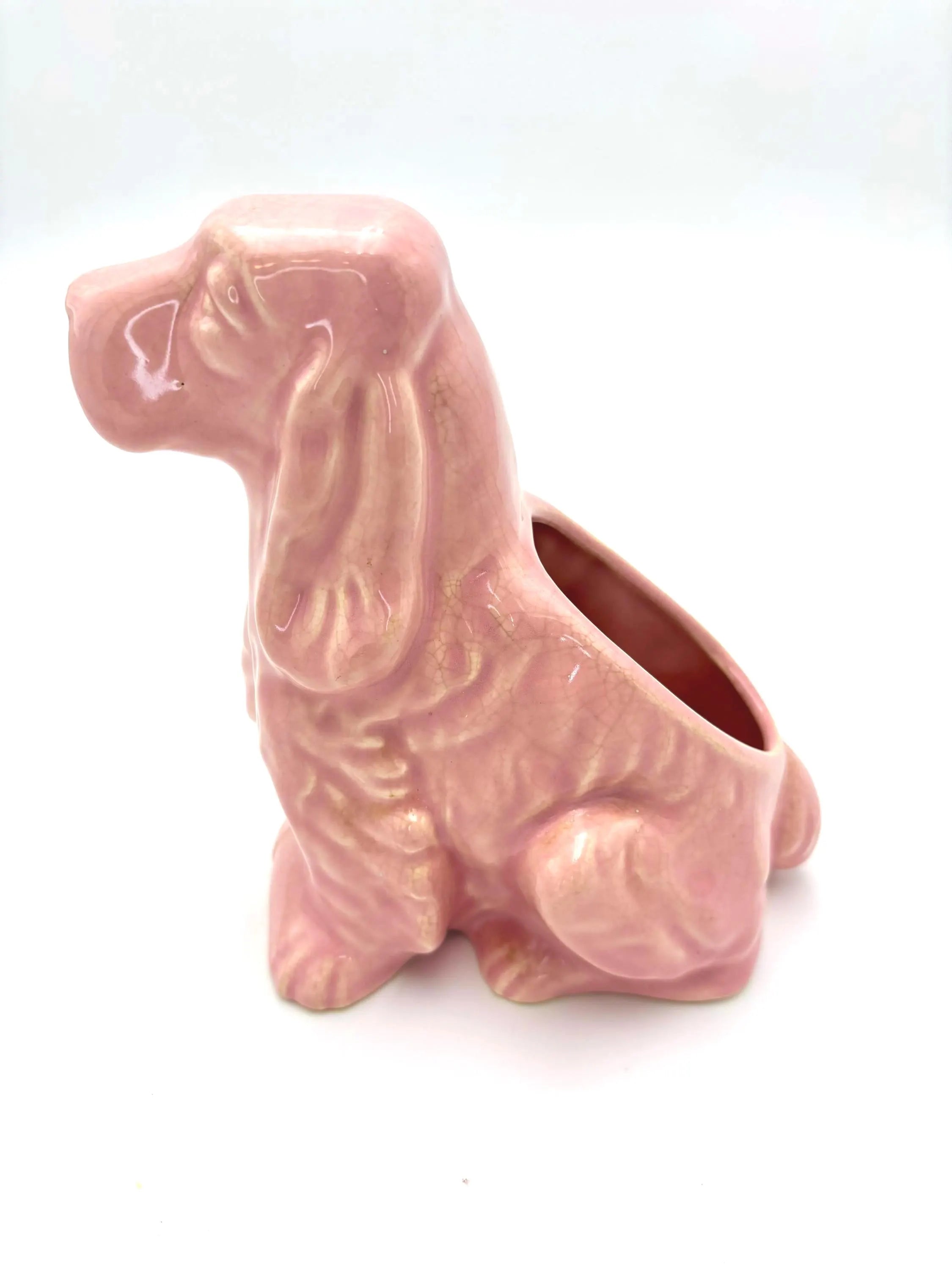 VINTAGE PINK COCKER SPANIEL PLANTER, BLUSH CERAMIC DOG PLANTER, MID CENTURY DOG FIGURINE, HOLLYWOOD REGENCY DECOR, DOG LOVER GIFT