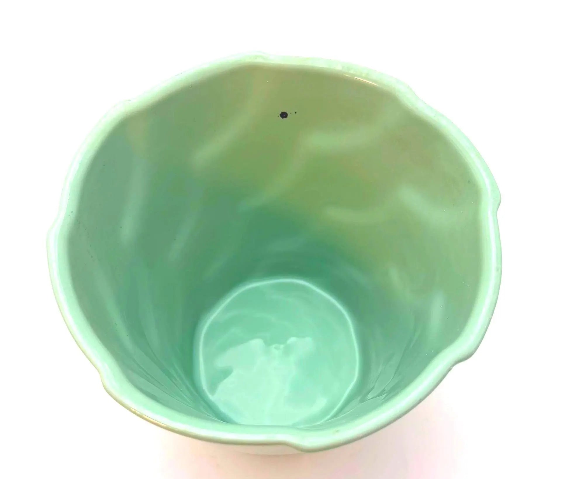MID CENTURY CELADON CERAMIC PLANTER MINT GREEN SCULPTURAL VESSEL HOLLYWOOD REGENCY CACHEPOT VINTAGE JAPANESE STYLE
