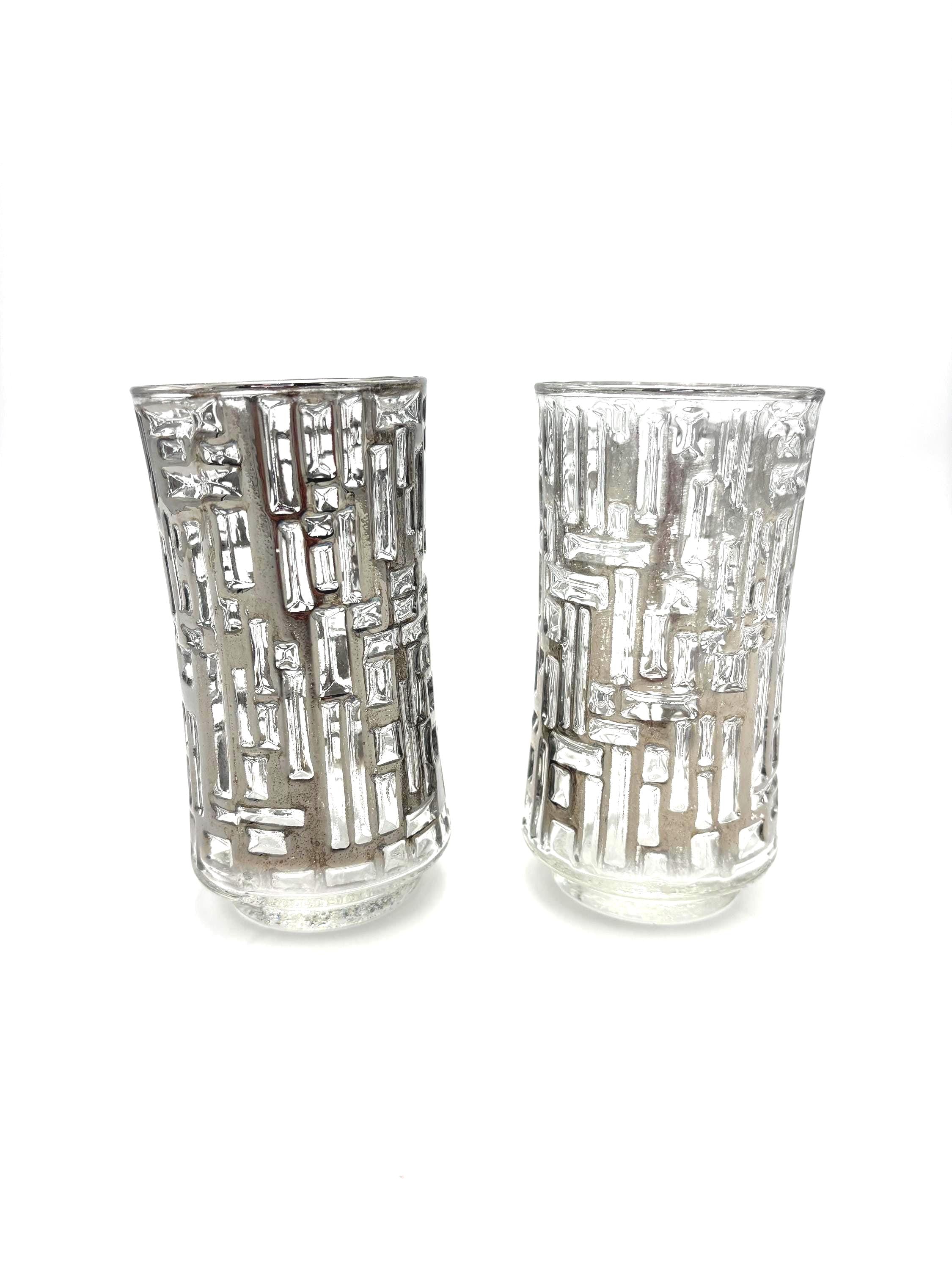 VINTAGE LIBBEY ARCTIC STYLE HIGHBALL GLASSES SET OF 2 HEAVY TEXTURED ICE BLOCK TALL COCKTAIL GLASSES HOLLYWOOD REGENCY BARWARE
