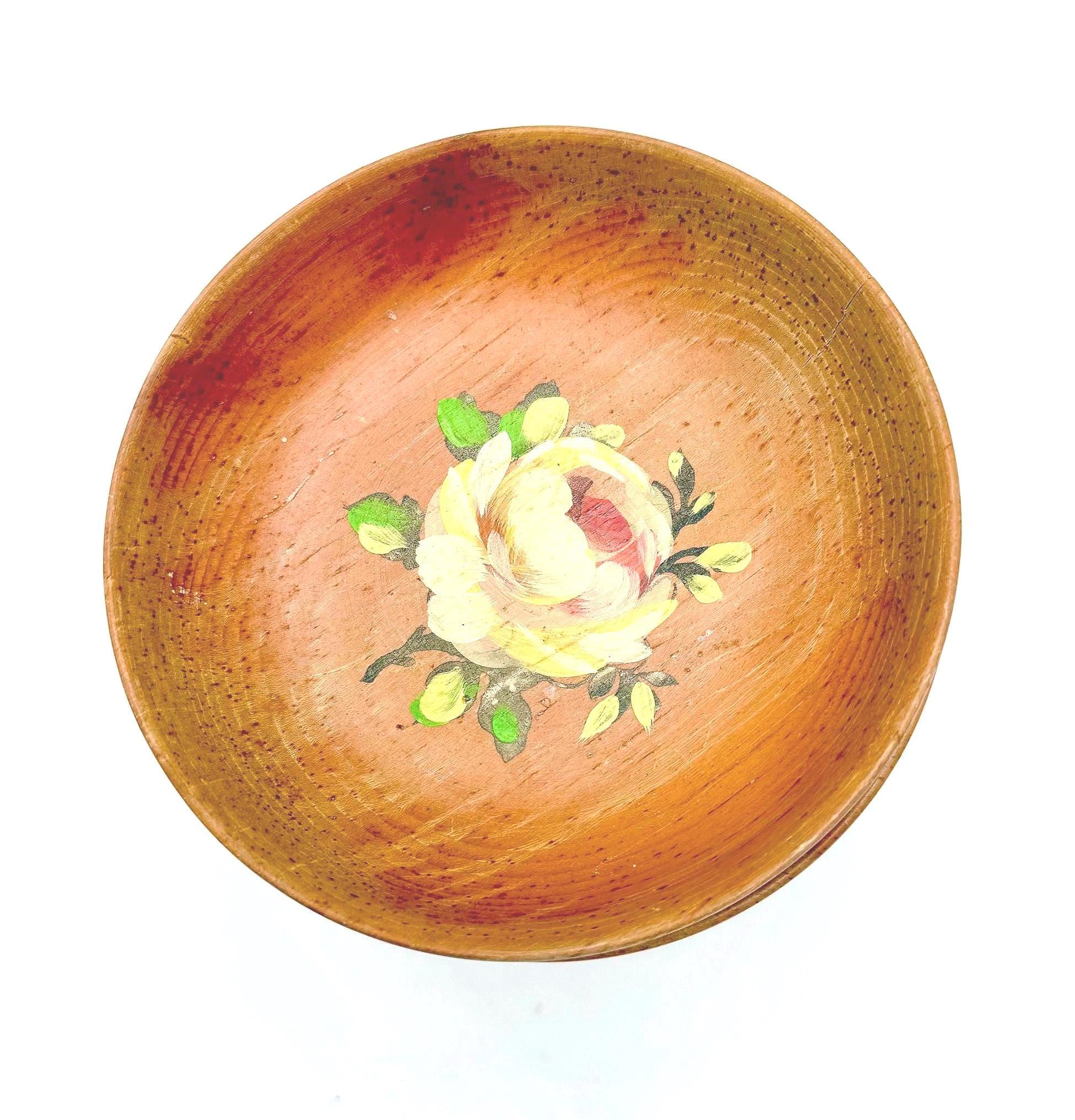 VINTAGE ROBIN HOOD WARE HAND PAINTED WOODEN BOWL SET OF 9 MID CENTURY SCANDINAVIAN FOLK SERVING BOWLS