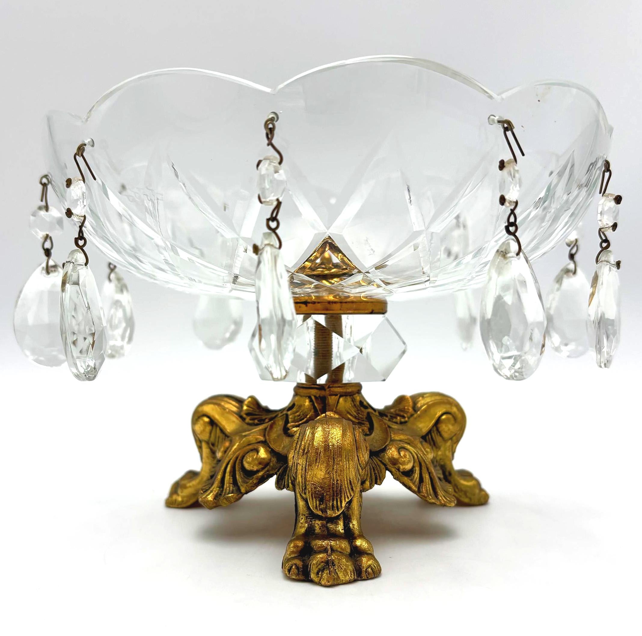 VINTAGE CRYSTAL PRISM COMPOTE BOWL WITH GILT GOLD BASE