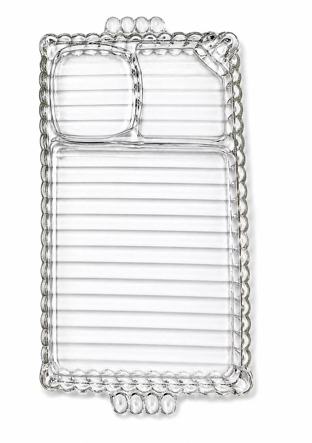 Vintage Glass Relish Tray Set of 4, Mid Century Serving Trays, Federal Glass Attributed, Clear Glass Appetizer Plates, Cocktail Hostess Set