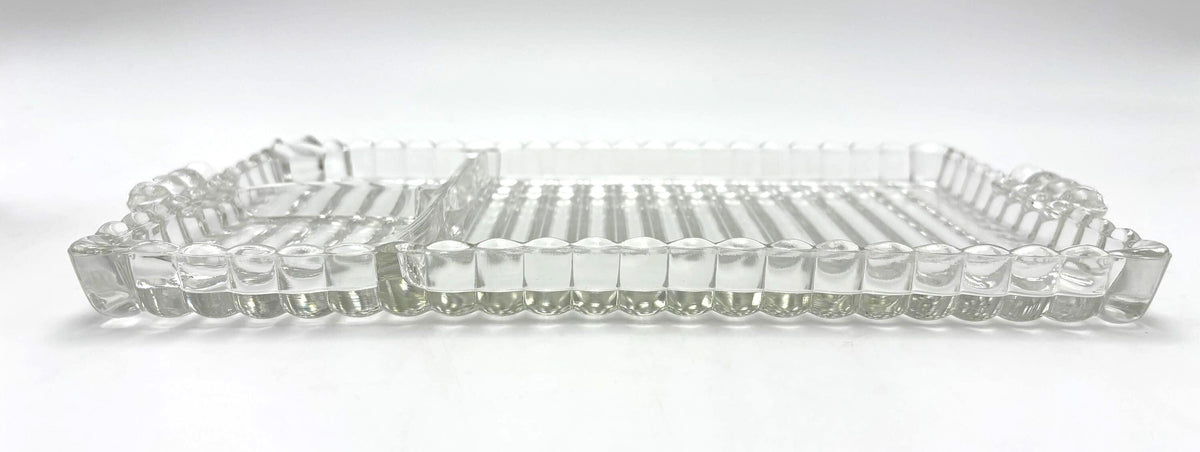 Vintage Glass Relish Tray Set of 4, Mid Century Serving Trays, Federal Glass Attributed, Clear Glass Appetizer Plates, Cocktail Hostess Set