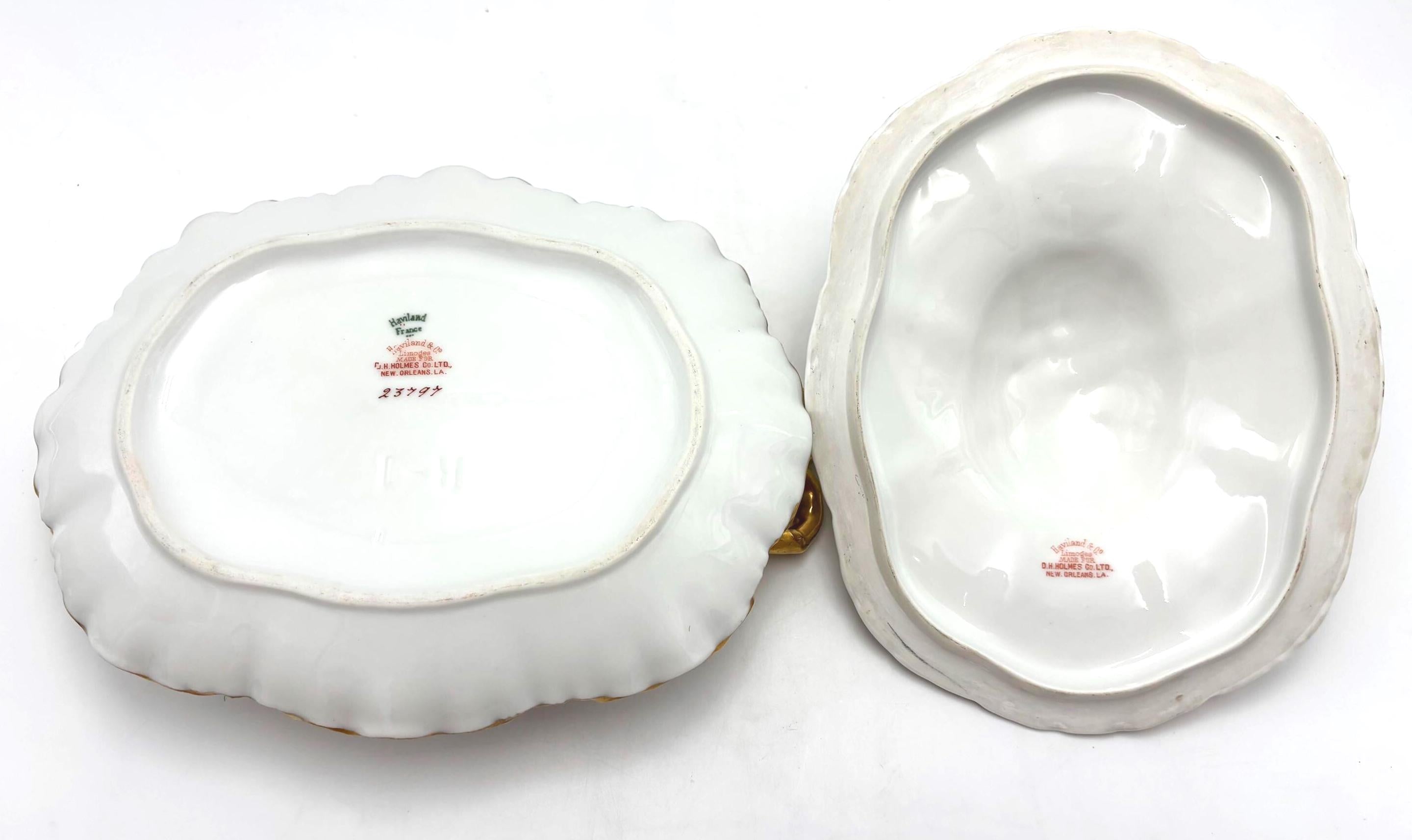 ANTIQUE HAVILAND LIMOGES COVERED TUREEN – FRENCH PORCELAIN SERVING DISH FOR C.H. HOLMES NEW ORLEANS