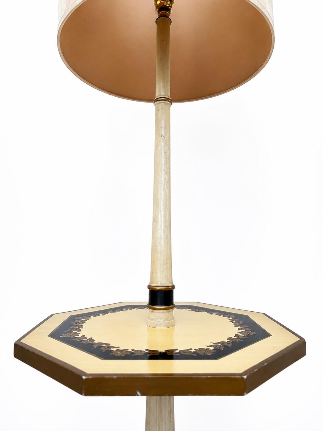 Vintage Hollywood Regency Floor Lamp with Built In Table and Original Shade, Palm Beach Regency, Cream & Gold Lamp, Mid Century Lighting