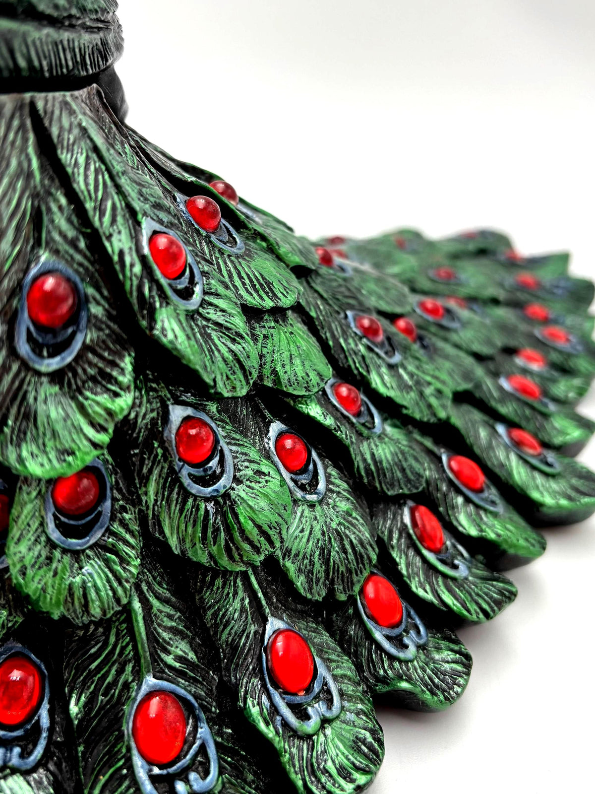 Large Jeweled Peacock Decor, Emerald Green Red Gold Bird Sculpture, Maximalist Christmas Decor, Decorative Storage Vessel