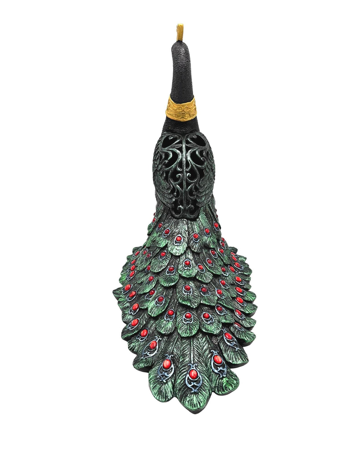 Large Jeweled Peacock Decor, Emerald Green Red Gold Bird Sculpture, Maximalist Christmas Decor, Decorative Storage Vessel
