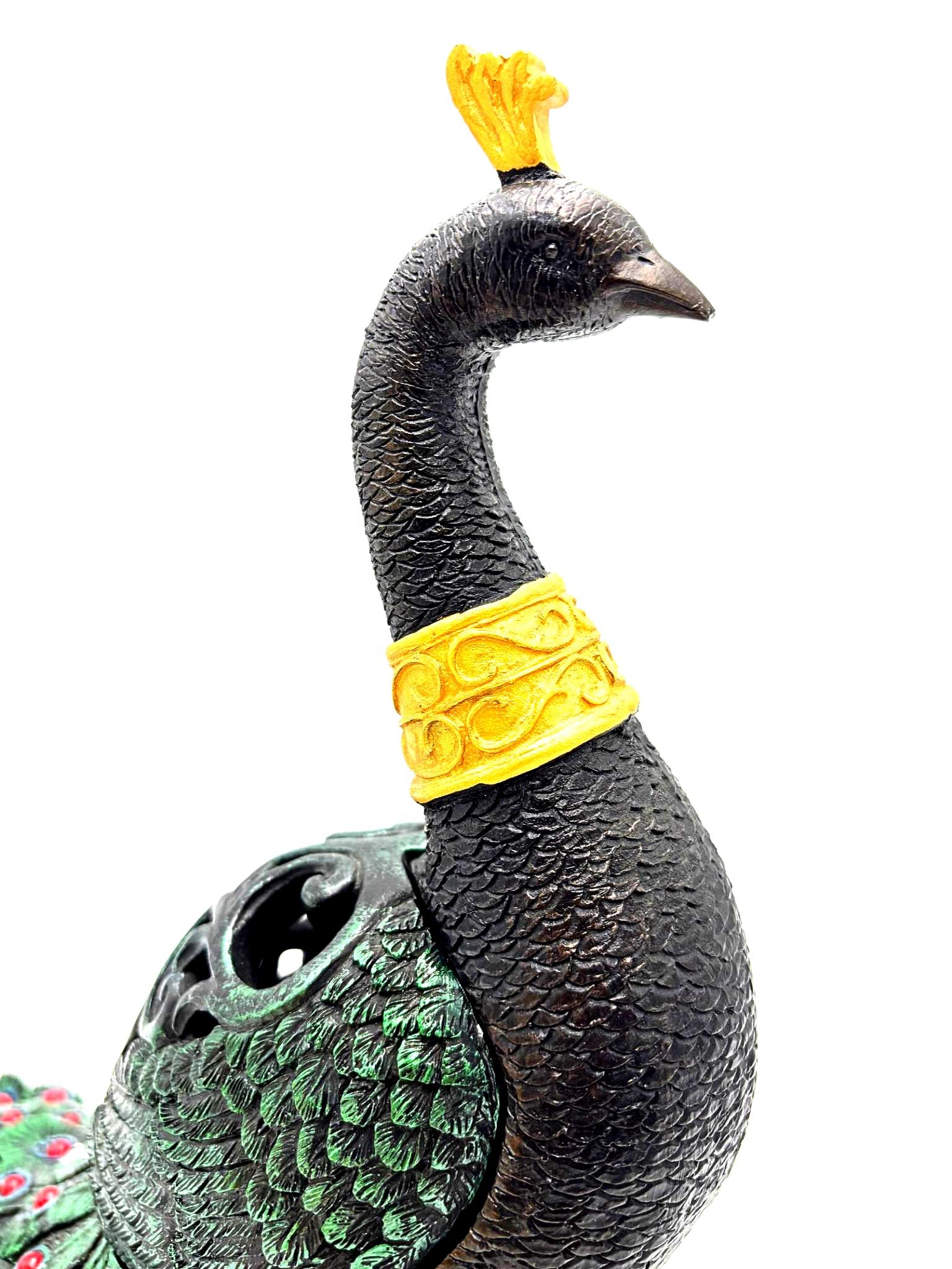 LARGE JEWELED PEACOCK DECORATIVE STORAGE VESSEL