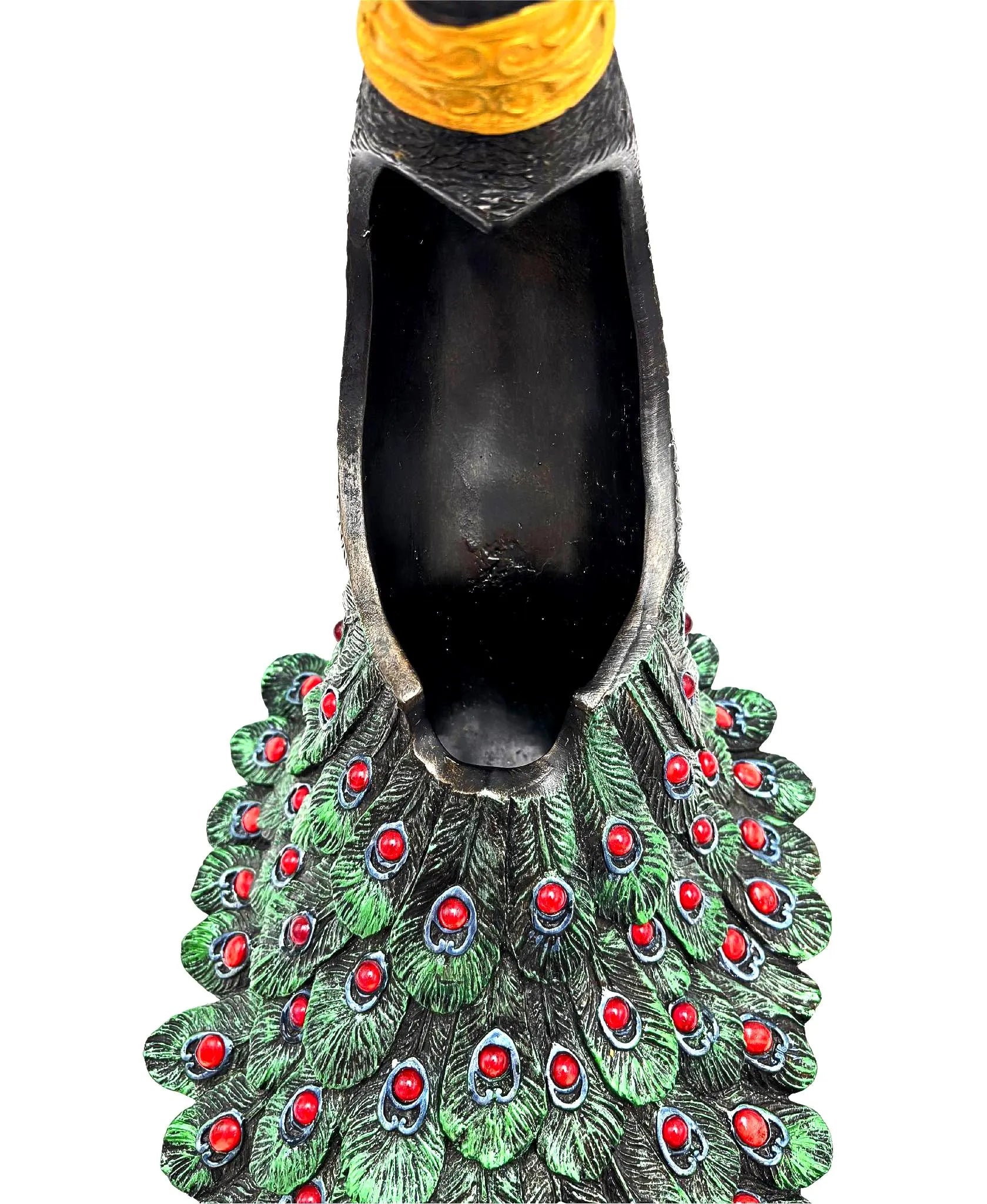 LARGE JEWELED PEACOCK DECORATIVE STORAGE VESSEL