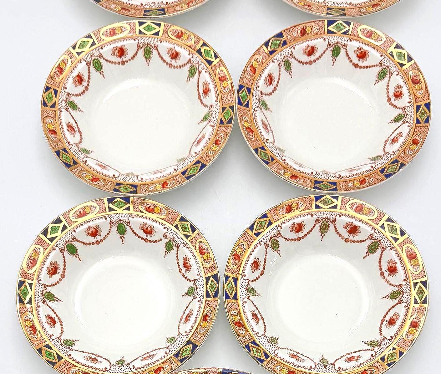 ANTIQUE ALFRED MEAKIN ENGLISH BERRY BOWL SET | 7 PIECE HAND GILDED PORCELAIN SERVING SET