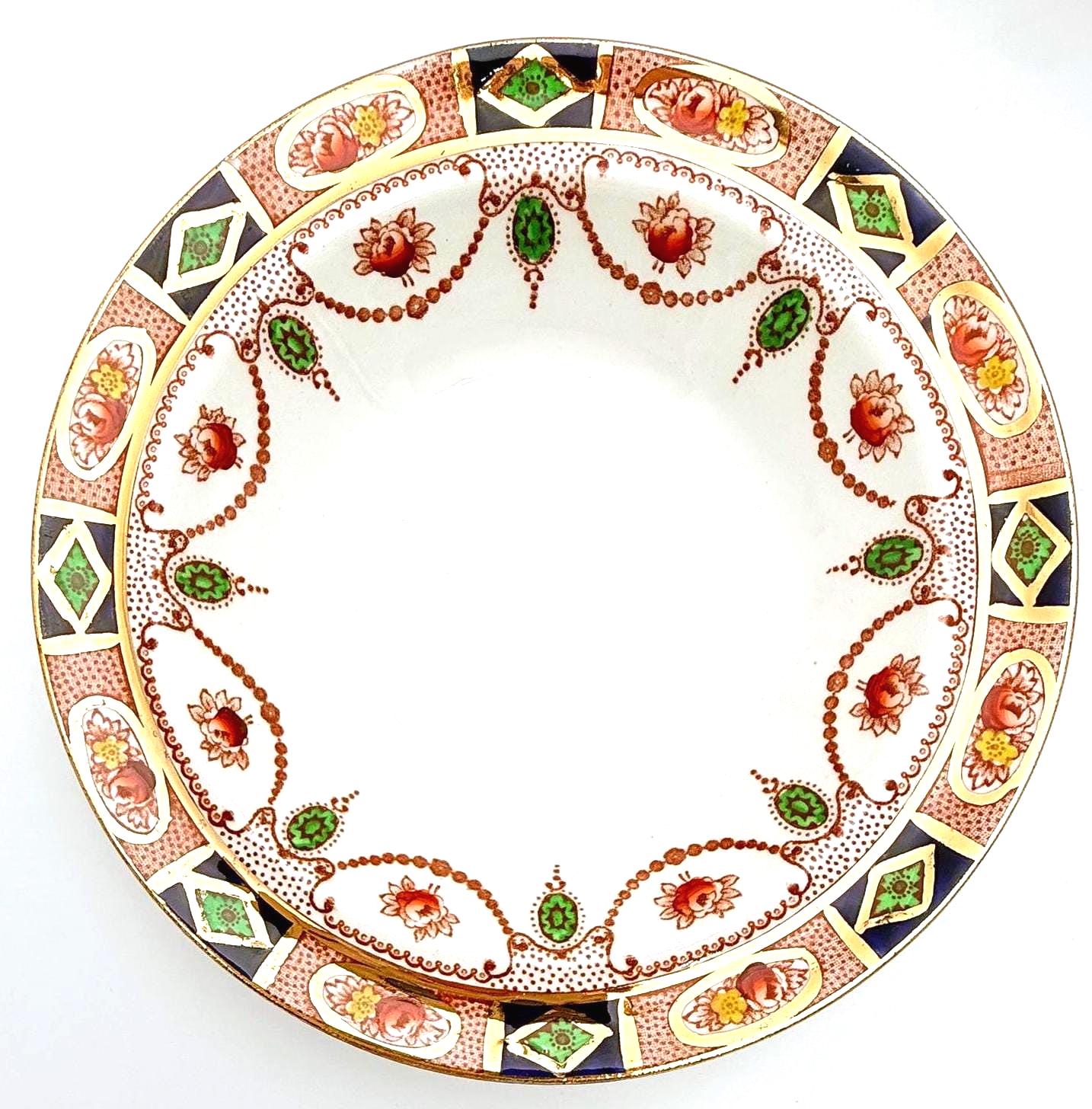 ANTIQUE ALFRED MEAKIN ENGLISH BERRY BOWL SET | 7 PIECE HAND GILDED PORCELAIN SERVING SET
