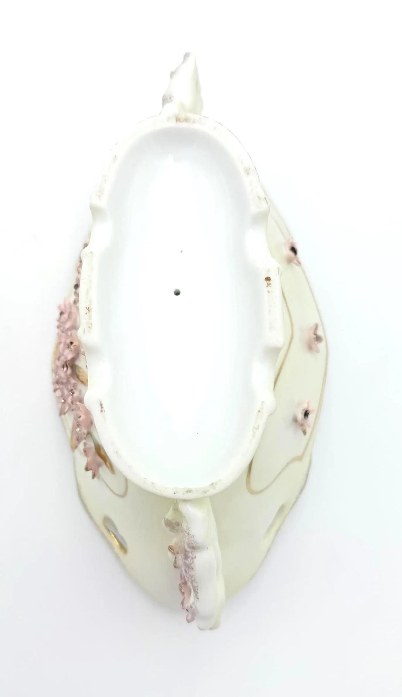 VINTAGE JEWELED PORCELAIN FLORAL CENTERPIECE BOWL WITH PINK FLOWERS