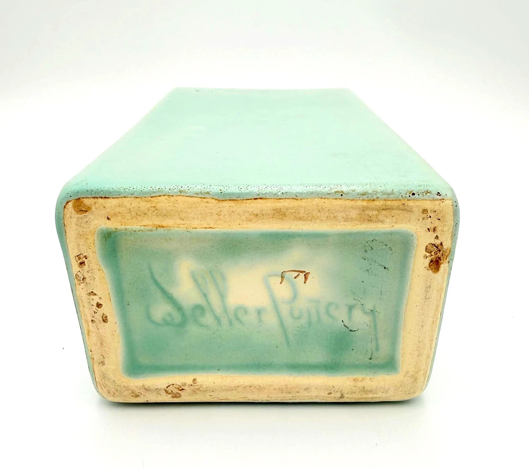 VINTAGE WELLER POTTERY MATTE AQUA ROSE RELIEF ART POTTERY VASE