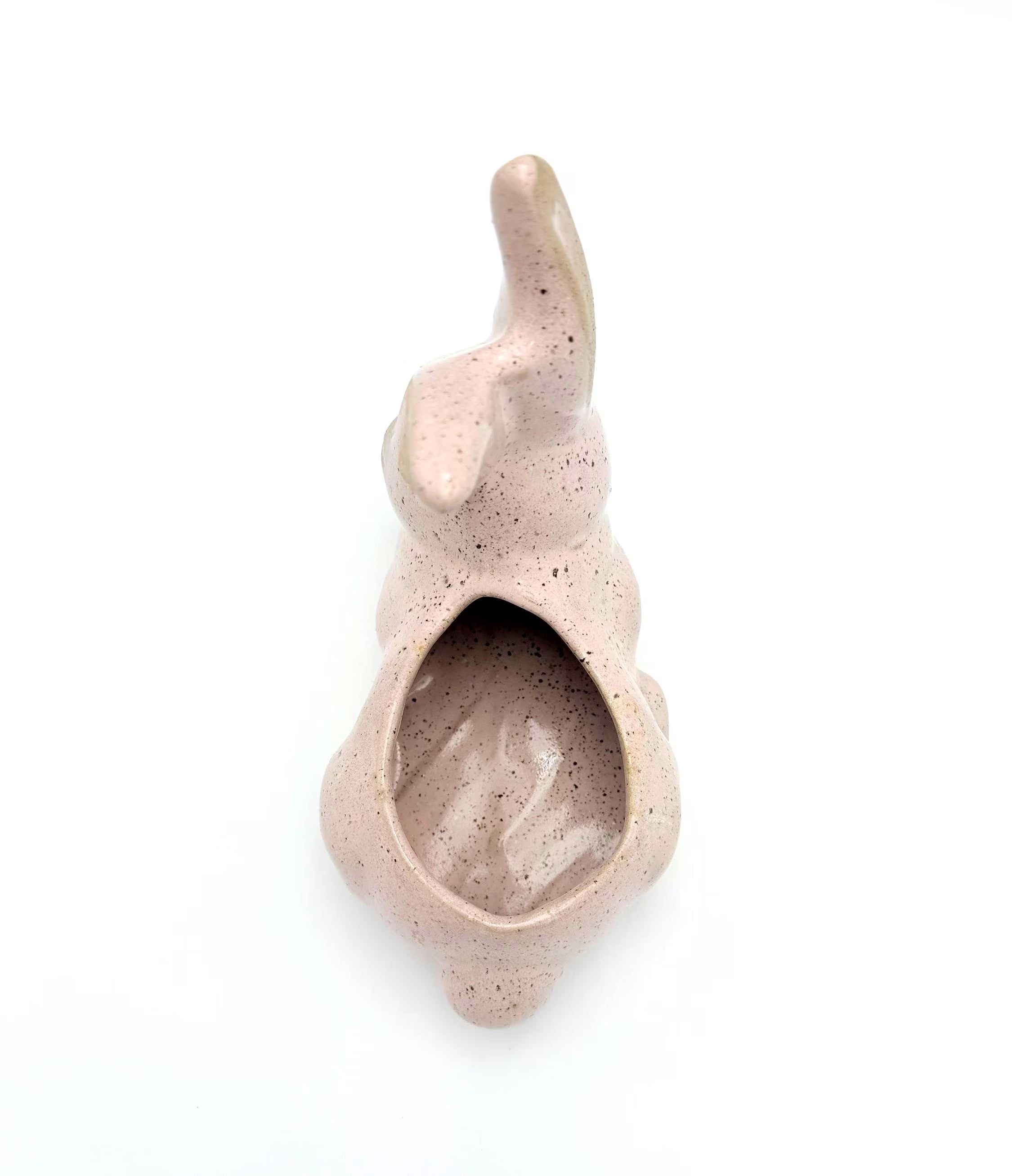 VINTAGE SPECKLED PINK CERAMIC BUNNY PLANTER