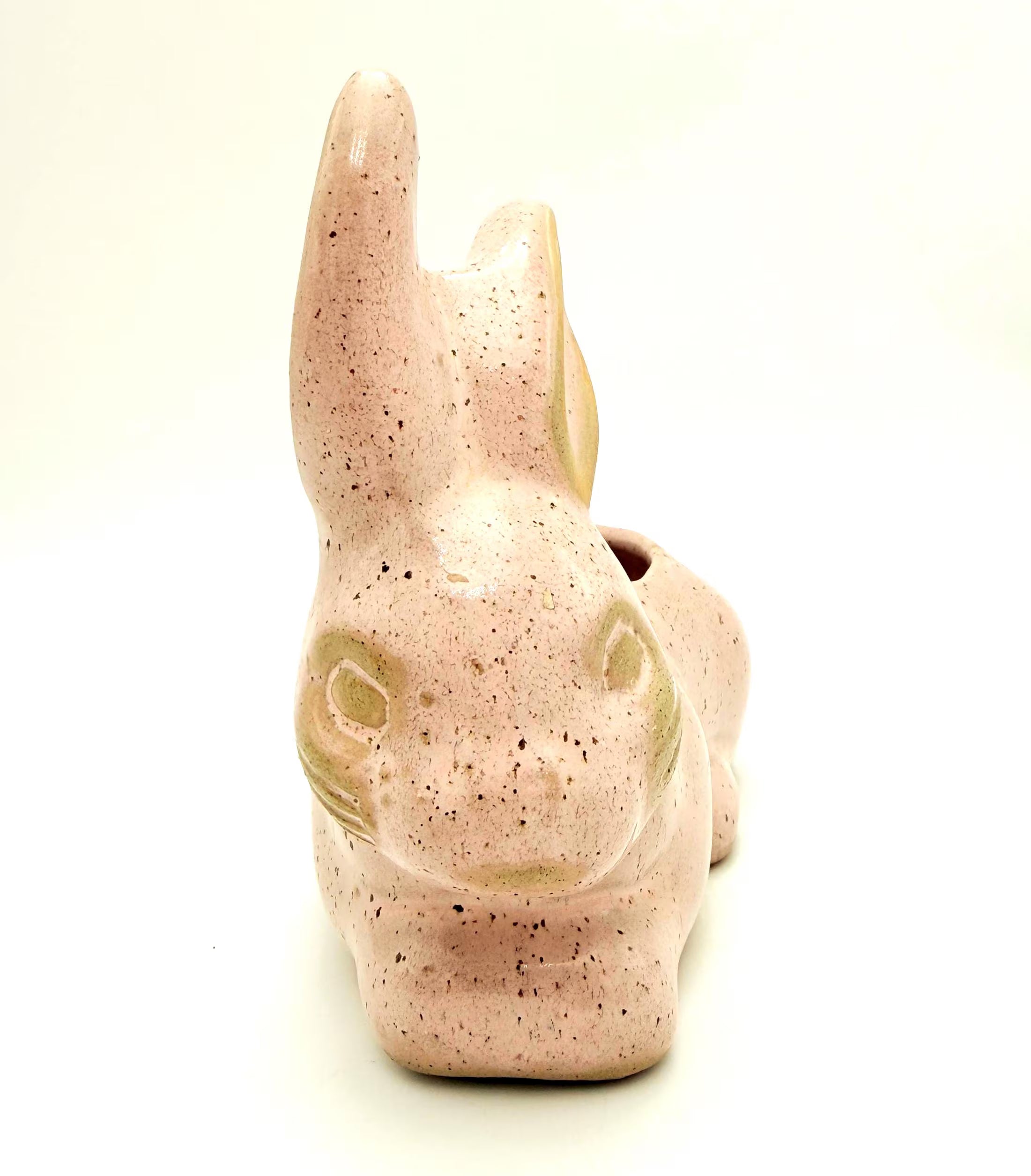 VINTAGE SPECKLED PINK CERAMIC BUNNY PLANTER