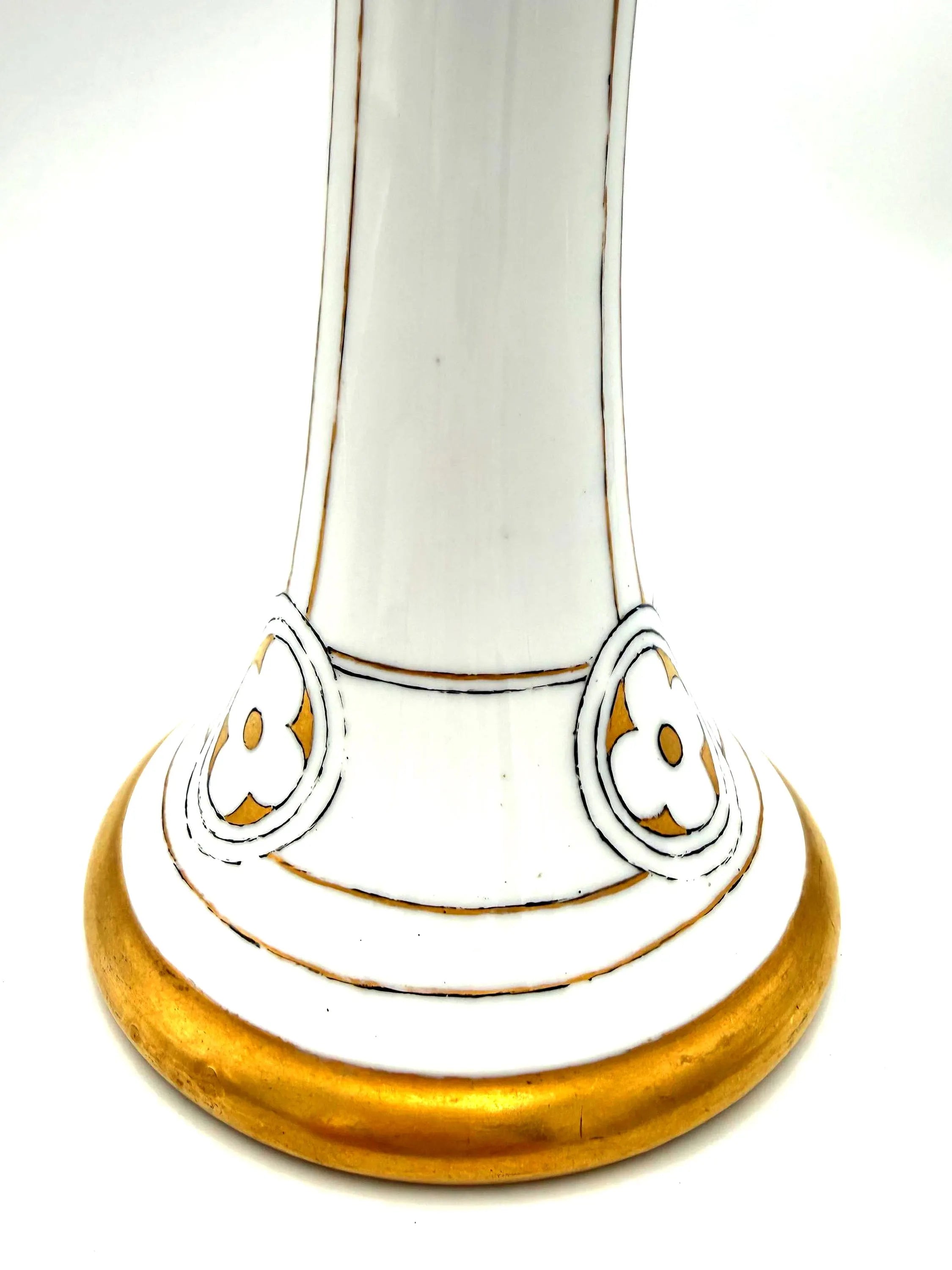 ANTIQUE EUROPEAN PORCELAIN CANDLESTICK WITH HAND-PAINTED GILT DECORATION, VIENNA SECESSION STYLE