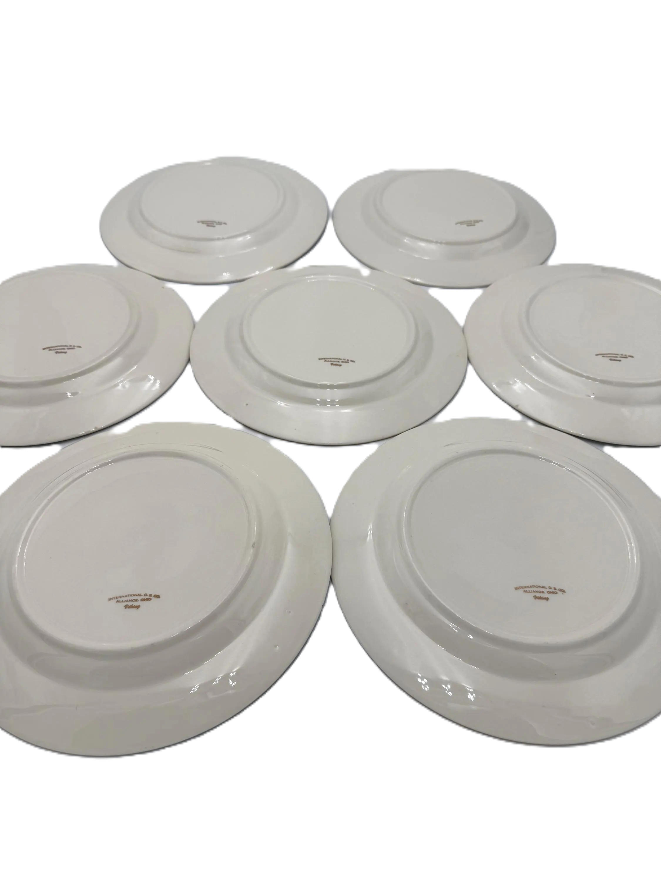 VINTAGE INTERNATIONAL D.S. CO. VIKING AQUA WHEAT DINNER PLATES — SET OF 6 + BONUS CHIPPED PLATE