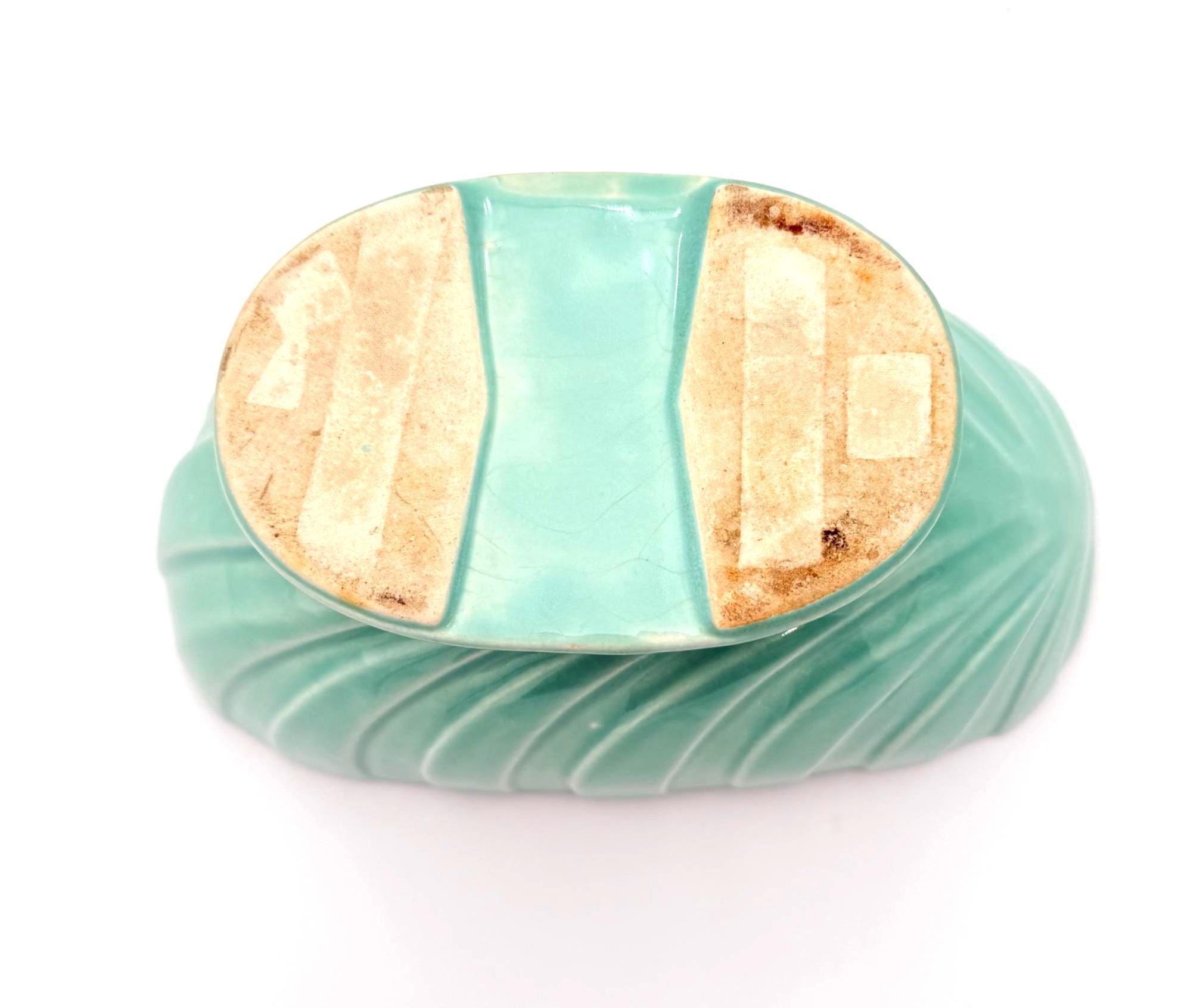 VINTAGE MID-CENTURY USA ART POTTERY HYACINTH BULB PLANTER | SEAFOAM AQUA CERAMIC PEDESTAL VASE | ROYAL HAEGER STYLE