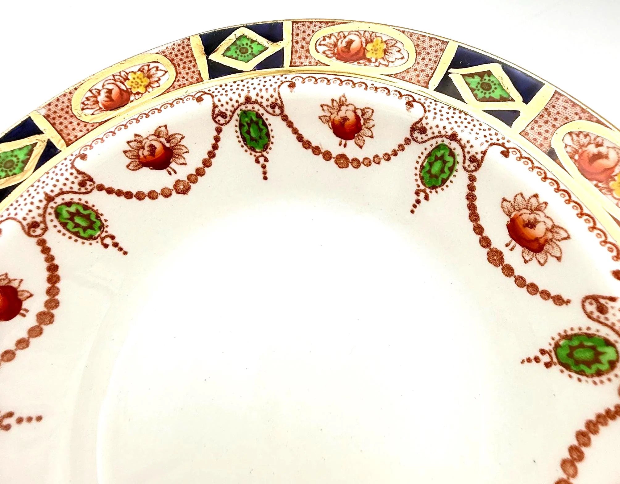 ANTIQUE ALFRED MEAKIN ENGLISH BERRY BOWL SET | 7 PIECE HAND GILDED PORCELAIN SERVING SET