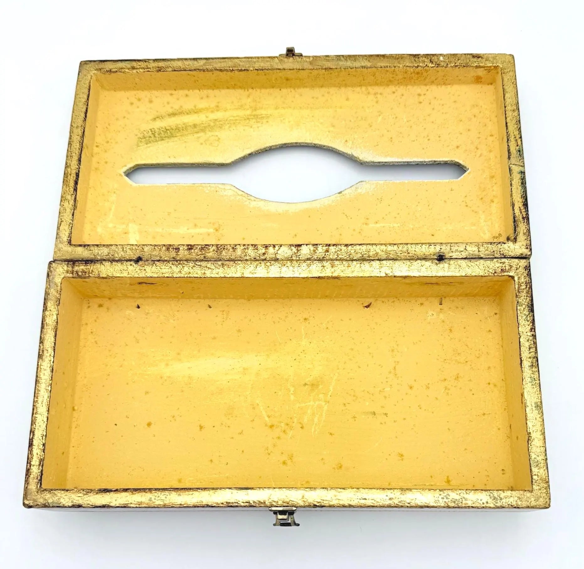 VINTAGE ITALIAN FLORENTINE TISSUE BOX COVER | HOLLYWOOD REGENCY GOLD & WHITE GILT VANITY BOX
