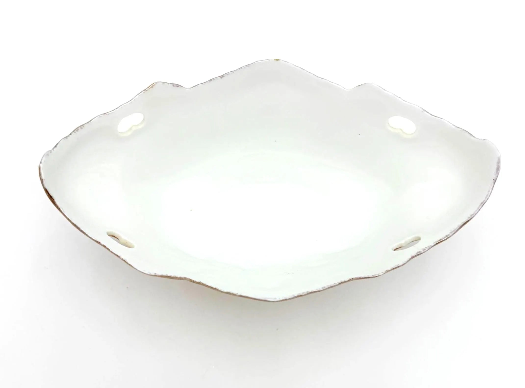 VINTAGE JEWELED PORCELAIN FLORAL CENTERPIECE BOWL WITH PINK FLOWERS