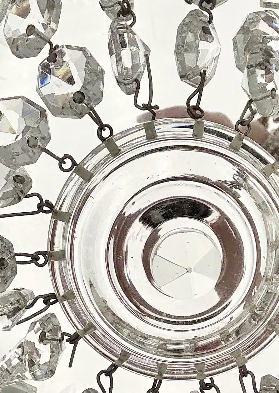 VINTAGE HOLLYWOOD REGENCY CUT CRYSTAL PENDANT CHANDELIER WITH FACETED SPEAR PRISMS