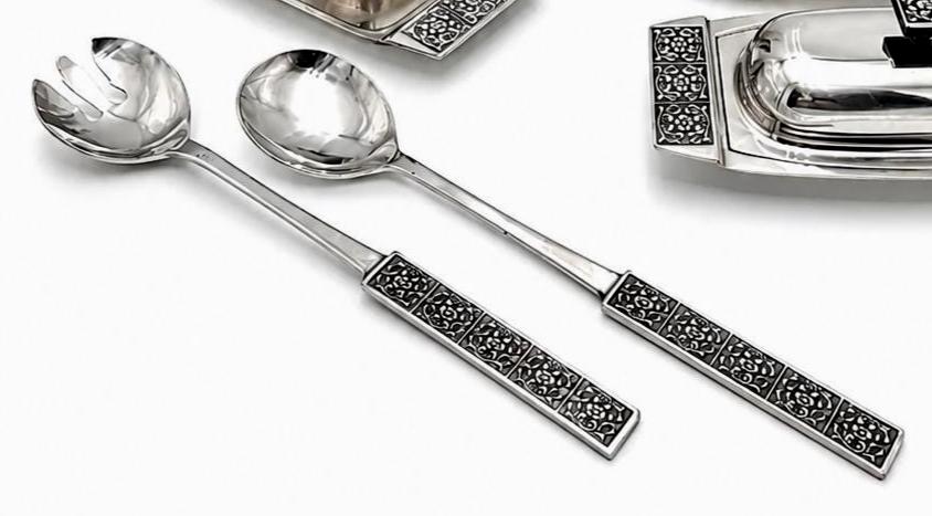 VINTAGE STANLEY ROBERTS BURGUNTINE-VELVET STAINLESS STEEL ENTERTAINING COLLECTION WITH ORIGINAL BOXES