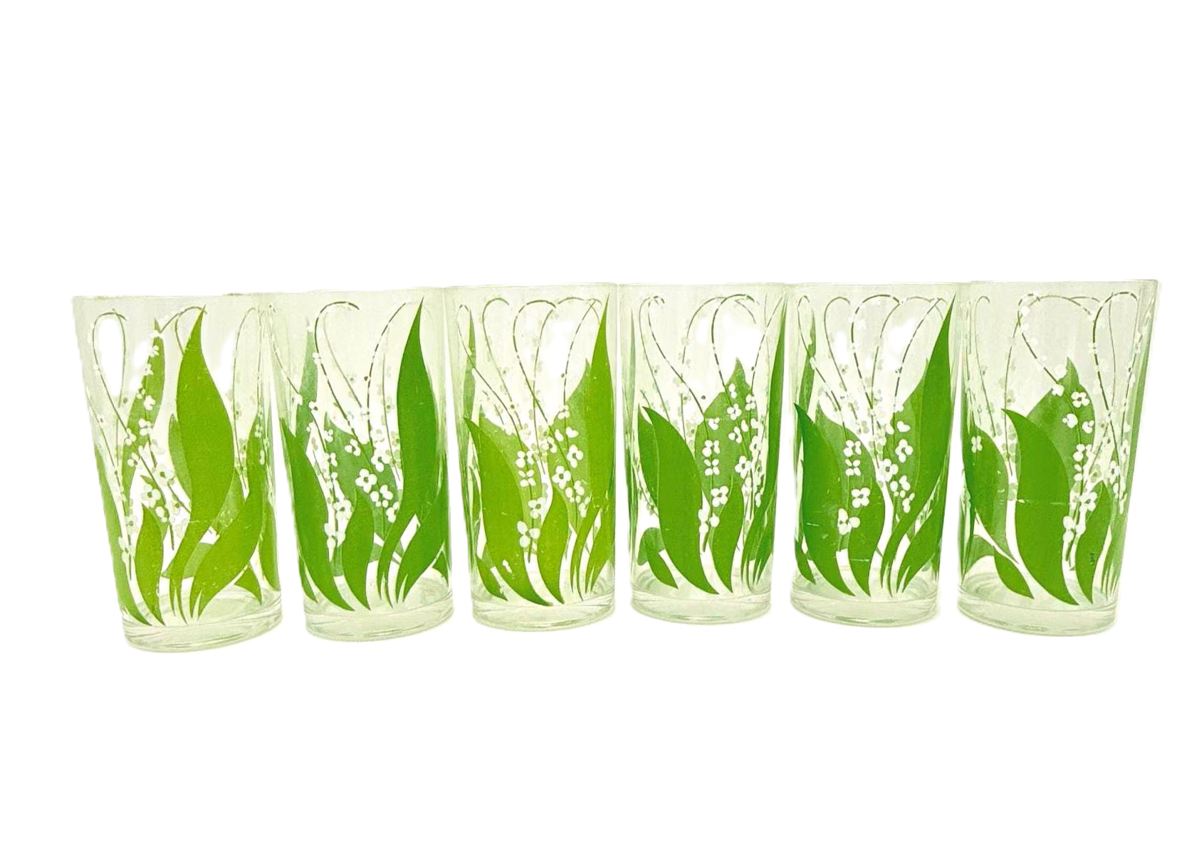 VINTAGE H.J. STOTTER LILY OF THE VALLEY ACRYLIC TUMBLERS | SET OF 6 | MID-CENTURY FLORAL PATIO DRINKWARE