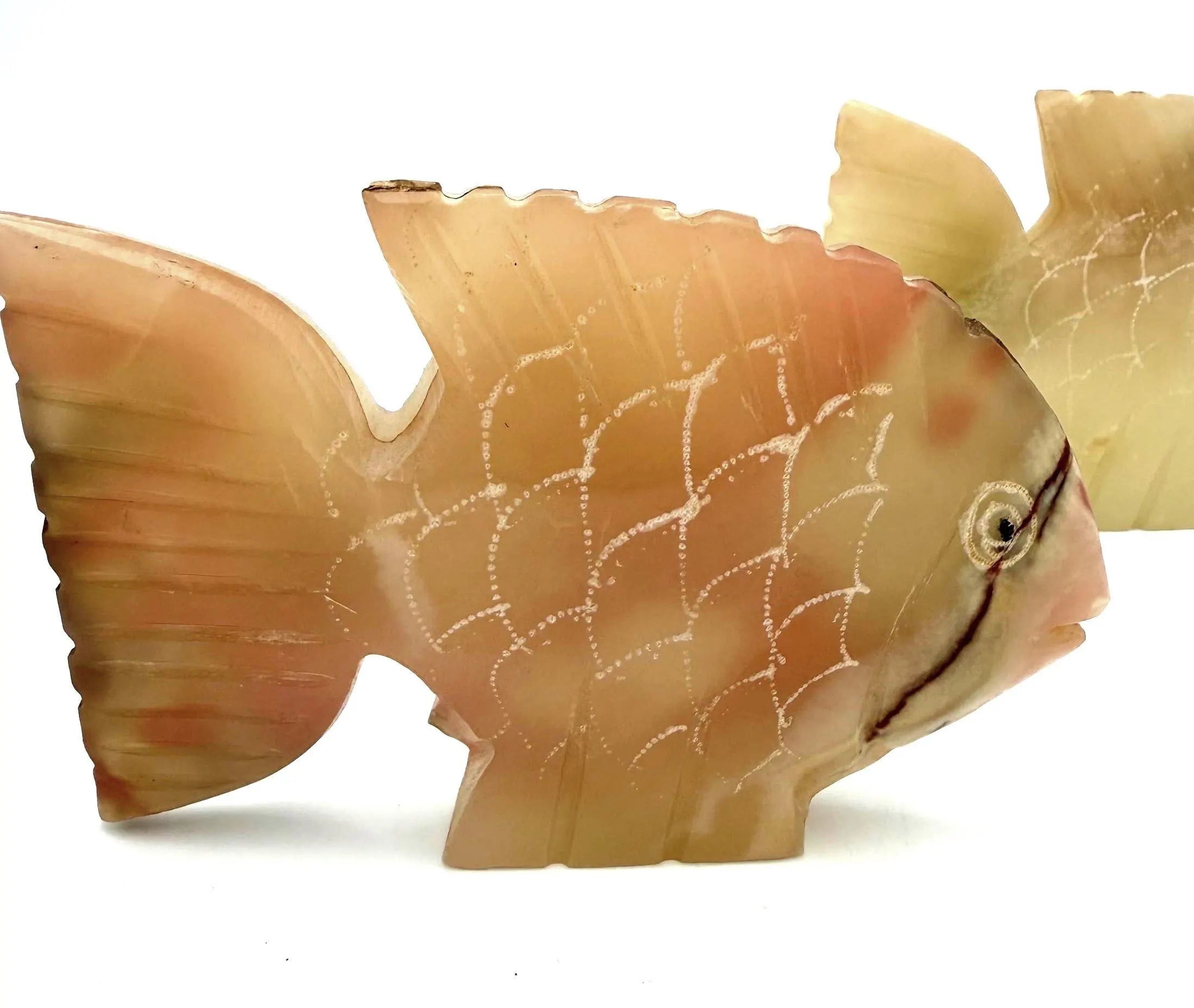 VINTAGE MARBLE GIFTS ONYX HAND-CARVED PAKISTAN ONYX FISH FIGURINES – PAIR