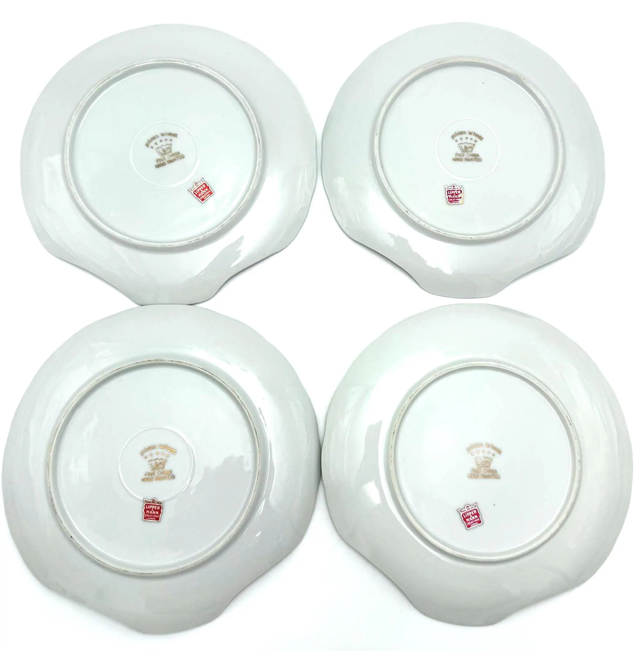 VINTAGE LIPPER & MANN GOLDEN WHEAT LUNCHEON PLATES, SET OF 4, HAND PAINTED JAPANESE FINE CHINA