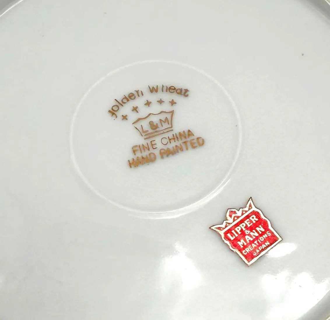 VINTAGE LIPPER & MANN GOLDEN WHEAT LUNCHEON PLATES, SET OF 4, HAND PAINTED JAPANESE FINE CHINA