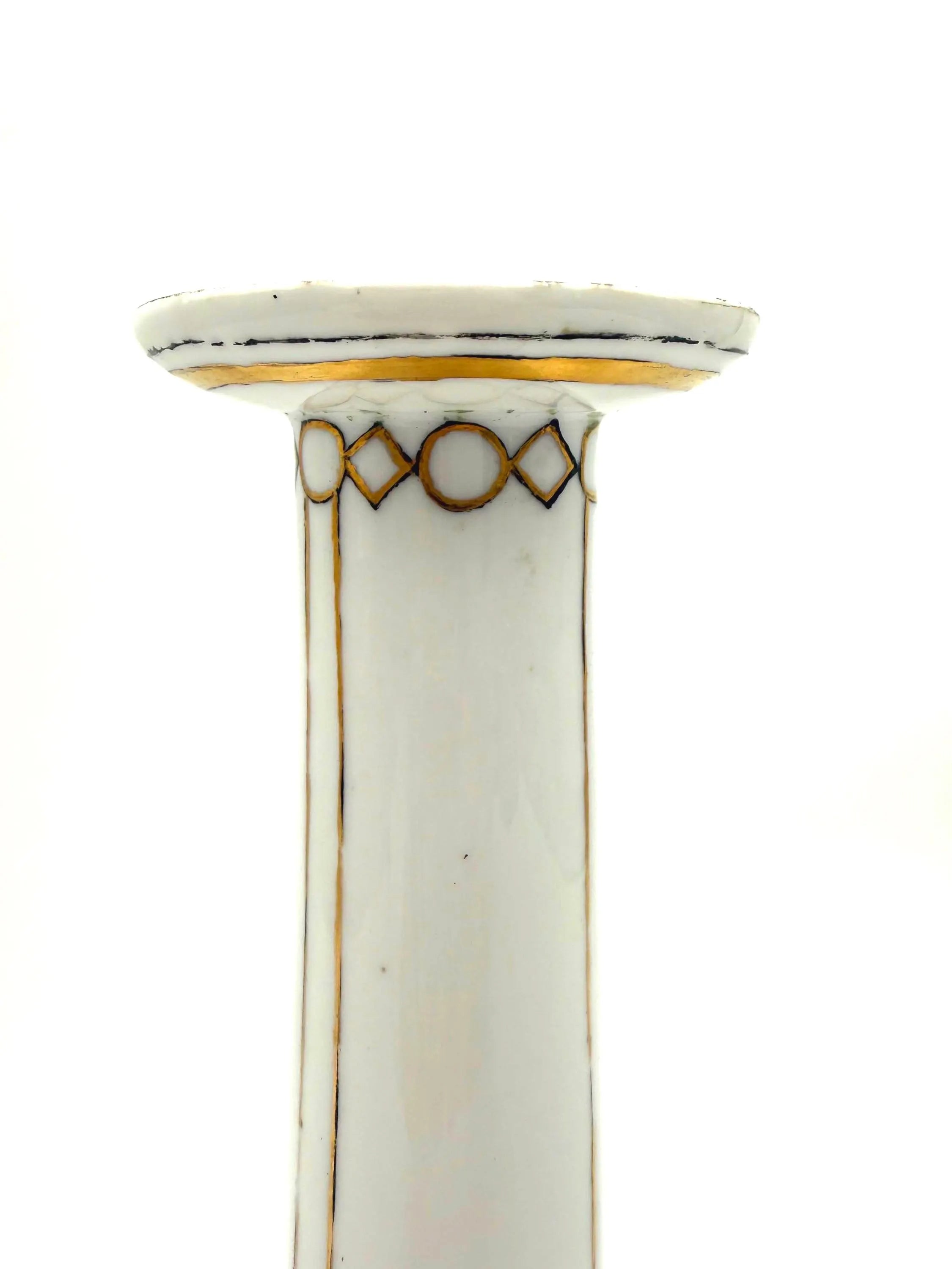 ANTIQUE EUROPEAN PORCELAIN CANDLESTICK WITH HAND-PAINTED GILT DECORATION, VIENNA SECESSION STYLE
