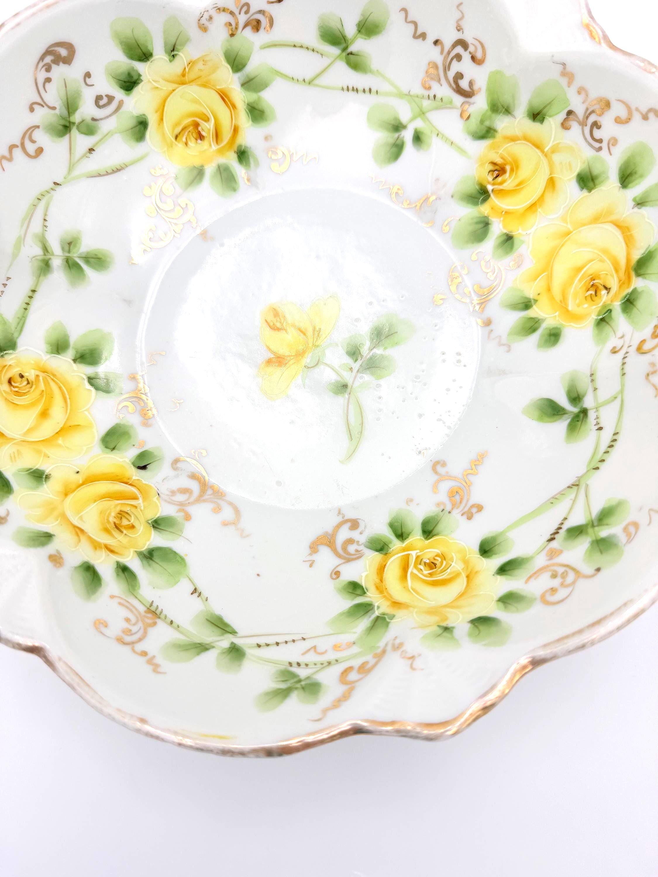 ANTIQUE MIKADO JAPAN HAND-PAINTED YELLOW ROSE PORCELAIN BOWL